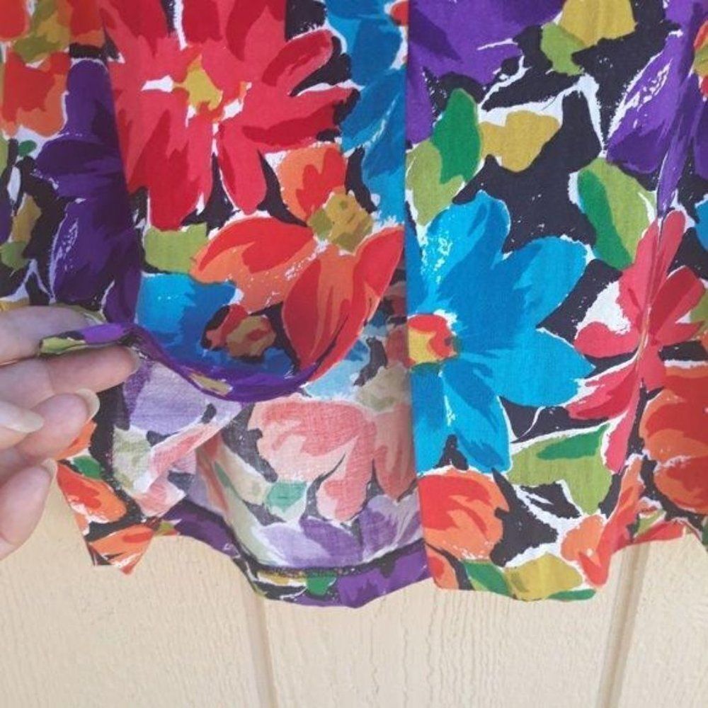 Vintage 80's Dress Tropical Hawaiian Island‎ Belted Floral Sleeveless Sz M - Picture 4 of 8